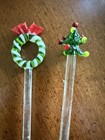 Vintage Hand Blown Glass Swizzle Sticks Xmas Cocktail Stirrers Set Of 5