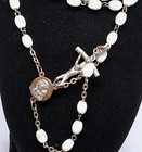Vintage White Oval Cateye Glass Bead Rosary  With Crucifix Made In Italy