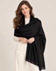Authentic Kashmiri Fine Wool Shawl     Black Lightweight Luxury Scarf   Wrap