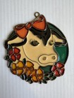Vintage Cow Stained Glass Sun Catcher Colored Leaded Hanging Window Ornament