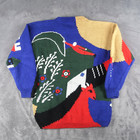 Vintage 80s Berek Hand Knit Graphic Sweater Sz S Small Pima Cotton