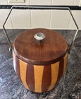 Vintage Mcm Cambridge Ware Ice Bucket Biscuit Barrel Inlaid Wood Retro Party