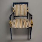 Pair Regency Style Black Lacquer Gilt Dolphin Armchairs
