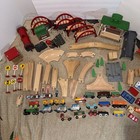 Huge Lot Of Brio Vtg  Wooden Railway Train Set  Bridges  Building