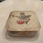 Vintage Floral Fabric Covered Square Sewing Box With Notions