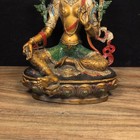 Chinese Pure Copper Painted Tibetan Buddhist Green Tara Buddha Statue Antique