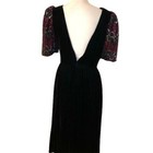 Nuit Dress Womens Vintage Black Velvet Low Back Pink Puff Sleeve Designer Retro
