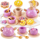Kids Wooden Tea Party Set For Little Girls Toddler Pretend Play Food Kitchen Acc