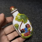 Collection Chinese Old Beijing Glaze Carved Painted Flower Bird Snuff Bottle Art