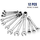 12pc Ratcheting Wrench Combination Spanner Tool Set 8-19 Mm Metric Flexible Head