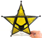 Vtg Moravian Star Hanging Tealight Lantern Candle Holder 11    Yellow Green Glass