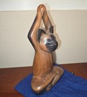 Hand-carved Suar Wood Cat Statuette Yoga   Tree Pose By Artisan Nengah Sudarsana