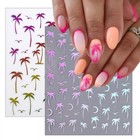 8 Sheets Tropical Palm Tree Nail Art Stickers Coconut Trees Decals Multicolor