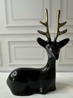 Vintage Brass Deer Pair Black Gold Stag Doe Mcm Korea Figurines