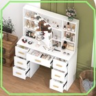 Modern Dressing Table With Led Lighted Makeup Mirror And 7 Drawers White