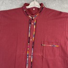 Mexican Guayabera Shirt Men Xl Burgundy Ss Multicolor Mock Collar Traditional
