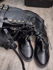 Dahongma Fashion 45 Winter Pu Leather Round Toe Block Heels Tie Up High Boots