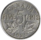 1926 Canada 5 Cents Near 6 Km29 Au Uncertified  1031