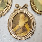 Vintage Italian Miniature Silk Painting Ornate Brass Frame Ribbon Bow Wall Art 