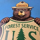 Vintage Smokey Bear Porcelain Sign - Forest Service Advertisement Prevent Sign