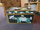 Antique Chinese Japanese Cloissonne Black Enamel Jewelery Box Bronze Inlay
