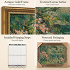 Vintage Gold Framed Floral Landscape Canvas Wall Art Rose Garden Pond Wall