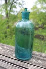 Antique Blue Aqua Teal 7  Apothecary Glass Bottle W  Interesting Ground Stopper