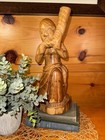 Vintage Hand Carved Wood African  Tribal Man W horn 14  Tall Sculpture Ghana