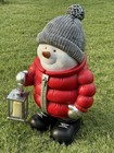 Costco Christmas Snowman Statue 28    Led Lantern Puffy Red Coat Porch Decor