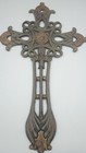 Vintage Cast Iron Ornate Floral Cross Wall Decor Antique Brown 20  Heavy 