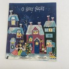 Vintage Mid Century Christmas Greeting Card Large Size Glitter Houses Caroling