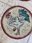 4 Vintage Hand Hooked Wool Rug Rooster Table Mats   Chair Seat Pads Cottage Core