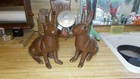 Vintage Pair Antique Solid Cast Iron Sitting Painted Brown Bunny Rabbit Unmarked