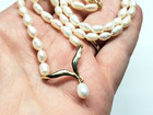 Vintage 14k Solid Gold Cultured Oval Freshwater Rice Pearl Gold Pendant Necklace