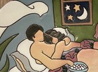  1980 s Judy Miller Wall Art Pottery Plate  Nude   Tv  In Bed  Plate  Signed 