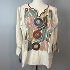 Traditional Mexican Embroidered Floral Top Blouse Handmade Peasant Boho Large