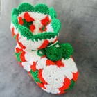 Vintage Crochet Christmas Stocking Boot Granny Square Red  White   Green Pompoms