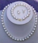 Beauty Natural 9-10mm White Cultured Pearl Necklace Bracelet Earrings Set