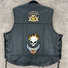 Harley Davidson Vest Mens Xl Black Leather Lace Up Sides Skull Flames
