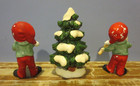 Vintage Lot Of 3 Lefton Gnome elf Playing Instruments   Christmas Tree Figures