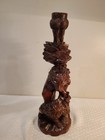 Antique Chinese Rosewood Carved 2 Lions Figurine With Glass Eyes 12  Tall 1900 s