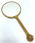 Vtg Antique Victorian Filigree Ornate Gold Tone Hand Mirror Floral Vanity Decor