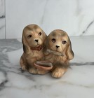 Vintage Artmark Puppy Dogs With Bowl  bones Ceramic Figurine
