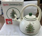 Spode Christmas Tree Enamel Metal Whistling Tea Kettle Vintage 
