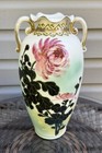 Satsuma Moriage Japanese Vase W Handles Chrysanthemum Flower Design Antique Ii