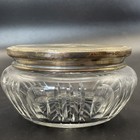 Antique Cut Glass Dresser Jar Sterling Silver Lid Monogram Powder Jar Wib  925