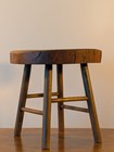 Antique 19th C  Primitive Round Wooden Milking Stool      Aged Patina 11  