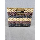 Woven Seagrass Storage Basket Square Striped Blue Purple Cream Fabric Lined 10in