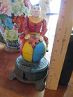 Vtg Cast Iron Spinning Clown On Globe Mechanical Coin Bank Early 20th C
