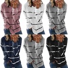 Womens Loose Hoodies Striped Long Sleeve Ladies Blouse Sweatshirt Hooded Tops